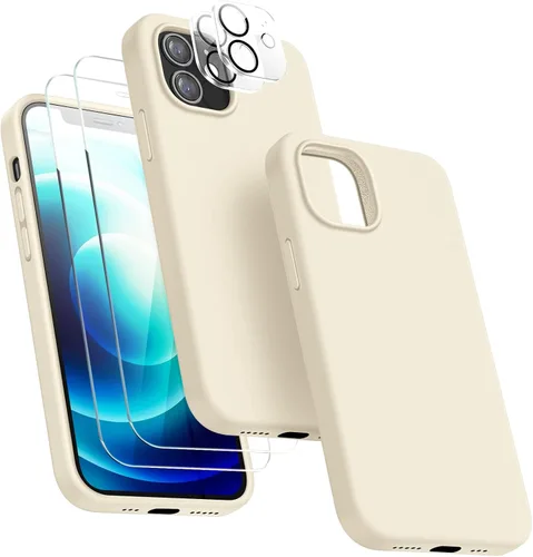 Vista 8 de Funda 5 en 1 para iPhone 12 Pro con protector de pantalla y protector de lente de cámara, funda de silicona líquida para iPhone 12 Pro (verde alpino)