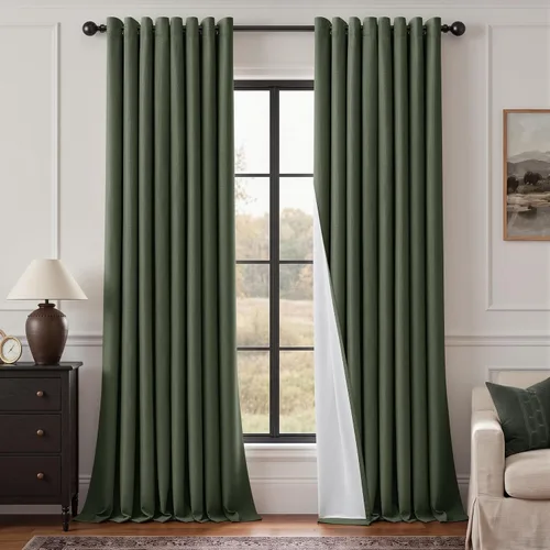 Vista 35 de Cortinas de 100 pulgadas extra anchas 100% opacas marfil con ojales, lino Natural