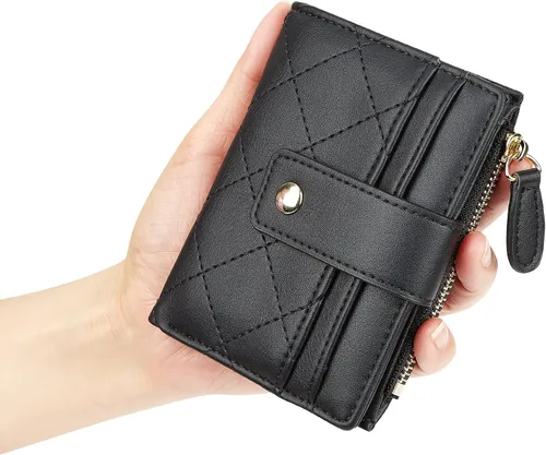 Vista 52 de Cartera de cuero para mujer, pequeña, compacta, plegable, con bolsillo para monedas con cremallera