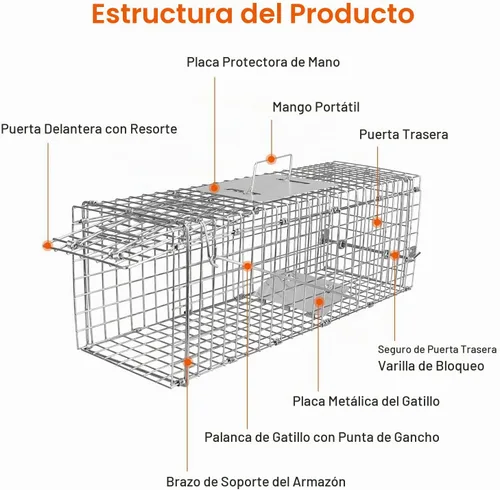 Vista 8 de Trampa de jaula animal vivo de 23,3", alambre galvanizado plegable