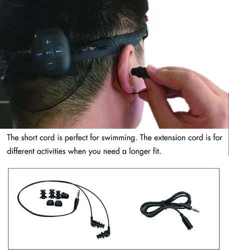 Vista 7 de Reproductor de MP3 impermeable para nadar y correr, auriculares submarinos con cable corto, función de barajado