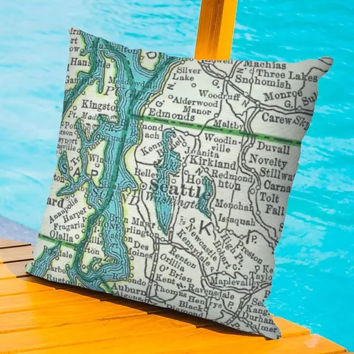 Vista 3 de Seattle Map - Fundas de almohada impermeables para exteriores, 16 x 16 pulgadas, diseño de mapa de viaje, retro, impermeable, decorativa