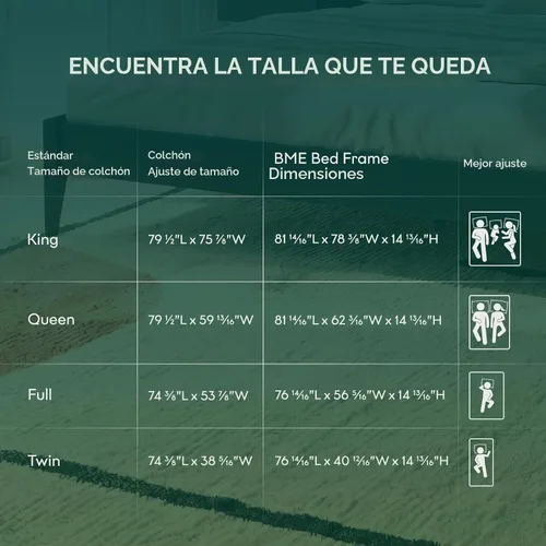 Vista 7 de Bme Dinkee - Marco de cama de plataforma Queen de madera de 15 pulgadas, marco de cama de madera maciza, estilo moderno y minimalista, soporte de 12