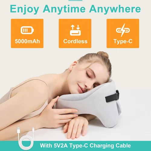 Vista 3 de AOBOCO Masajeador de cuello inalámbrico con calor, almohada de cuello calentada recargable de 5000 mAh para viajes, relajación de cuello, almohada