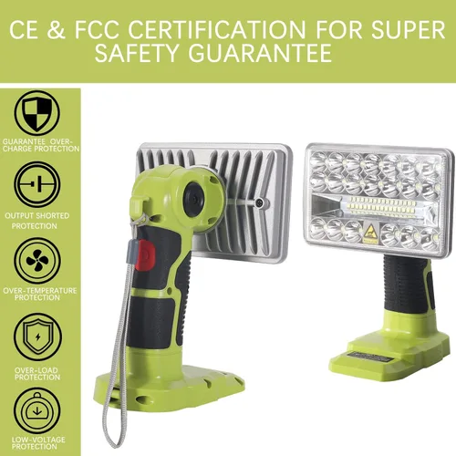Vista 5 de YEX-BUR Luz de trabajo LED inalámbrica para batería Ryobi de 18 V, 18 W, 2000 lúmenes, foco LED de mano, linterna portátil para el lugar de trabajo