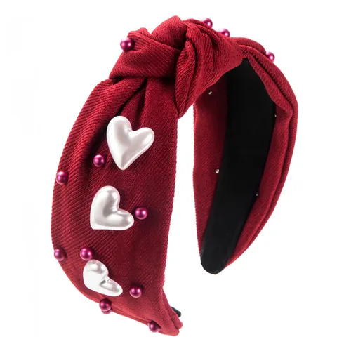 Vista 8 de Doneace Diadema de diamantes de imitación para el día de San Valentín para mujeres y niñas, diadema anudada con corazón blanco, linda moda rosa