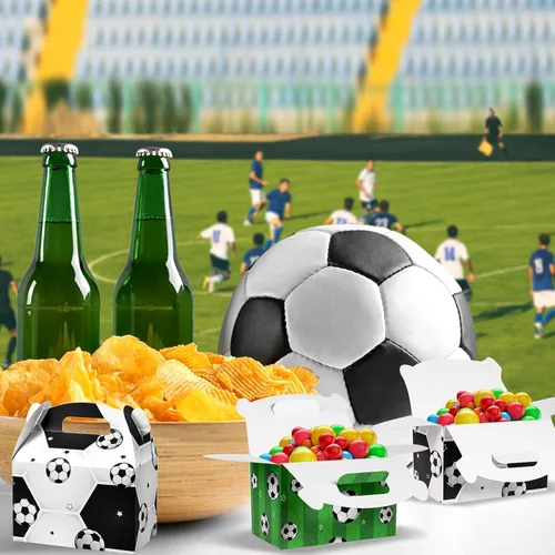 Vista 4 de Outus Paquete de 16 cajas de golosinas de fútbol, bolsas de dulces de fútbol, bolsas de regalo de fiesta de cumpleaños, cajas de papel para galletas