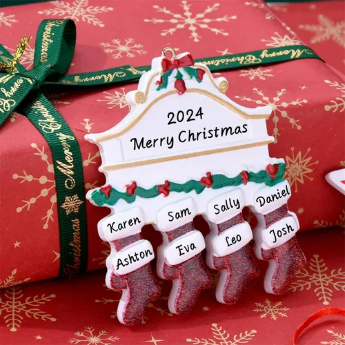 Vista 5 de Adornos de Navidad personalizados para calcetines, adornos de Navidad grabados, decoración de árbol de Navidad personalizada para familiares
