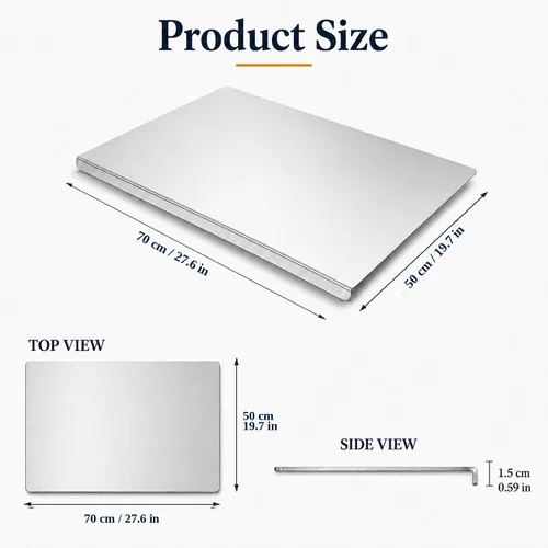 Vista 8 de Tabla de cortar de acero inoxidable con labio, tabla de cortar de metal en forma de L para cocina, tabla de cortar grande para carne, frutas