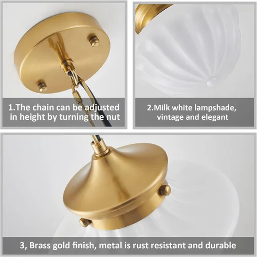 Vista 4 de youngrender Accesorios de Lámpara Colgante Estilo Escuela, Lámpara Colgante de Cristal Lechoso Dorado de Latón de 9", Iluminación Colgante de Techo