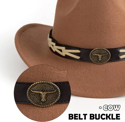 Vista 3 de Lisianthus Sombreros de fieltro de ala ancha para hombre y mujer, estilo vaquero occidental, con cinturón