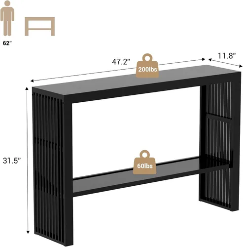 Vista 2 de Mesa de consola de madera de bambú 47.2" Mesa de entrada, mesa de sofá estrecha de granja de 2 niveles con estante de almacenamiento, mesa de sofá