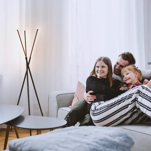 Vista 8 de Brightech Stix - Lámpara de pie LED con trípode para sala de estar, lámpara de pie moderna regulable, con 3 luces para dormitorio, iluminación Negro