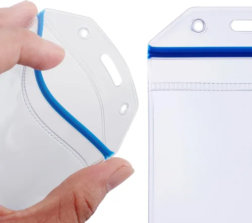 Vista 5 de Wisdompro 10 Fundas transparentes resistentes para identificación o tarjetas de trabajo, vinilo con cierre ziplock para tarjetas múltiples