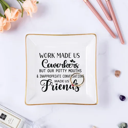 Vista 4 de Piudee Regalos para compañeros de trabajo para mujeres, plato de joyería de trabajo y amigos, regalo de agradecimiento para compañeros de trabajo