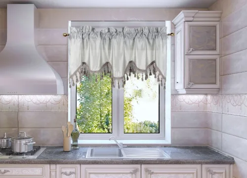 Vista 10 de Cenefa de cortina de ventana de cascada de seda sintética sólida con flecos de 55 x 18 pulgadas, ondulado (1, negro)