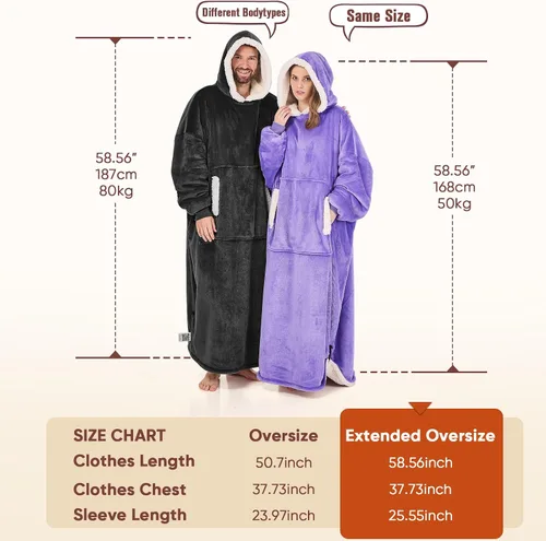 Vista 2 de yescool - Cobija con capucha, sudadera de franela de forro polar sherpa para adultos, mujeres y hombres, talla única