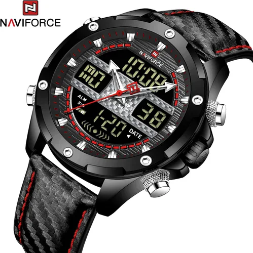 Vista 2 de NAVIFORCE Reloj analógico digital militar de cuarzo para hombre movimiento de cuarzo japonés resistente al agua 3ATM reloj deportivo de cuero