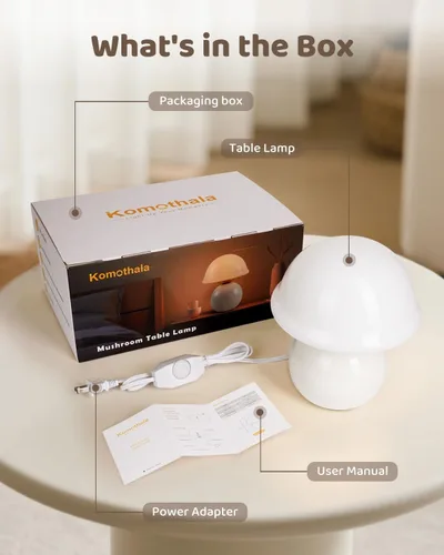 Vista 8 de Lámpara de mesa con forma de hongo para dormitorio, acogedora lámpara de noche con pantalla de cristal, lámpara de mesita de noche regulable