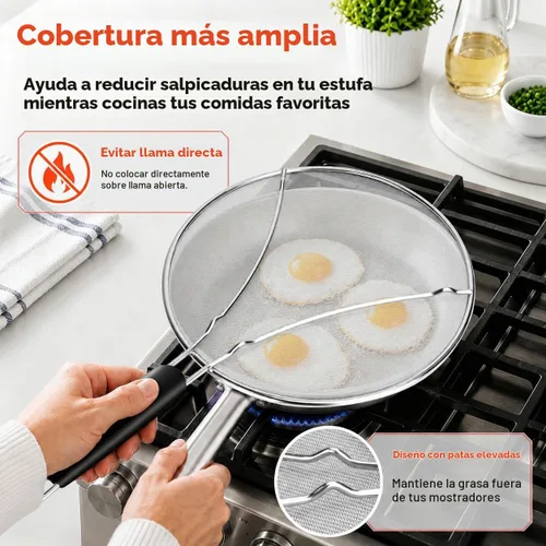 Vista 3 de Pantalla contra salpicaduras para sartén de 13 pulgadas, protector de salpicaduras de grasa de acero inoxidable, protector contra salpicaduras