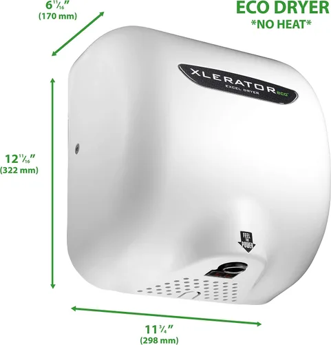 Vista 2 de XLERATOR eco XL-W-ECO 1.1N Secador de manos comercial de alta velocidad, secadora Excel, cubierta fundida blanca, sensor automático, montaje