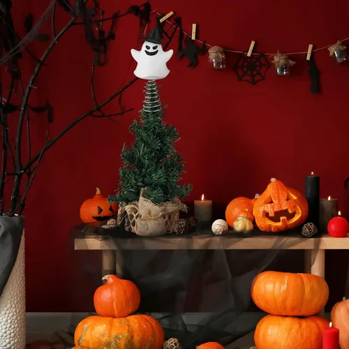 Vista 6 de Queekay Decoración de árbol fantasma de Navidad, adornos de fantasma pequeño de 4 pulgadas, decoración espeluznante para árbol de Navidad