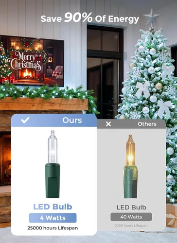 Vista 5 de Minetom Guirnalda de luces de Navidad transparentes, 100 unidades, 20 pies Alambre blanco y verde puro