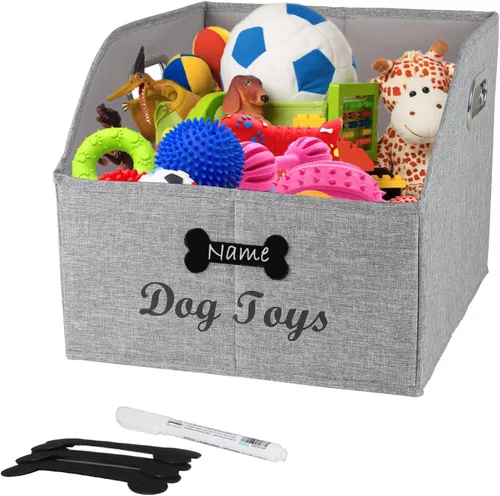 Vista 12 de Geyecete Contenedor de almacenamiento de juguetes para perros con mango de madera, cesta organizadora rectangular decorativa de fieltro suave
