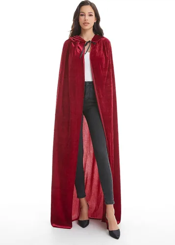 Vista 6 de Capa de disfraz unisex de Halloween para adultos, capa de vampiro con capucha de terciopelo para mujeres y hombres, vestido de fiesta de disfraces