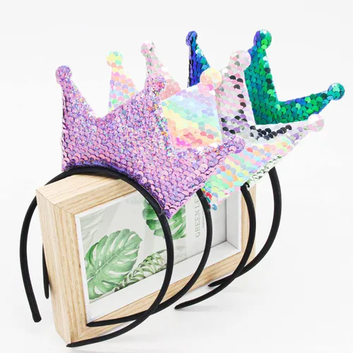 Vista 7 de Diadema de corona con purpurina láser, accesorios para el cabello de lentejuelas para niñas y mujeres, fiesta de cumpleaños, Día Internacional
