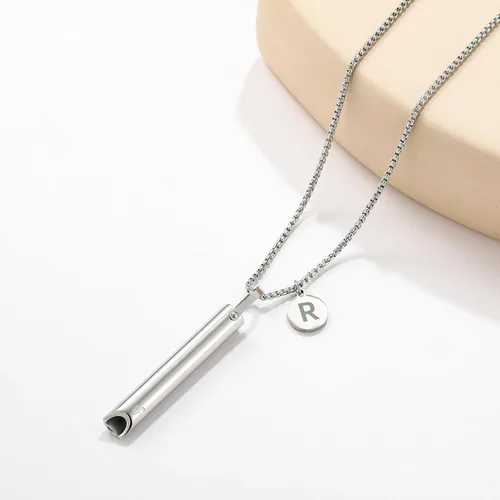 Vista 9 de Collar de respiración para mujeres y hombres con colgante de inicial, antivape, collar de paja de metal, collar de respiración consciente