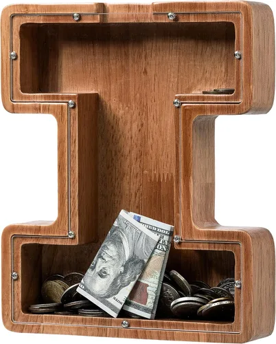 Vista 45 de Alcancía para niños y niñas, alcancía de madera con letra grande del alfabeto con inicial A, banco de monedas, regalos divertidos para cumpleaños