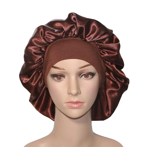 Vista 12 de VEYRNEIC Gorro de satén para el cabello para dormir, gorras de seda para quimioterapia con banda elástica ancha, gorro de dormir para mujeres