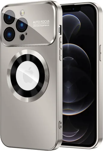 Vista 26 de MAKAVO Funda magnética para iPhone 12 Pro, compatible con MagSafe, protector de lente de cámara integrado, vista de logotipo, funda de teléfono a
