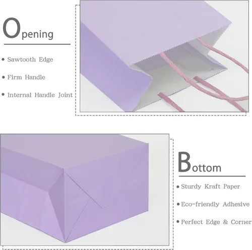 Vista 4 de AZOWA Bolsas de regalo Mini bolsas de papel kraft con asas (6 x 4.3 x 2.4 pulgadas, color morado claro, 50 unidades)