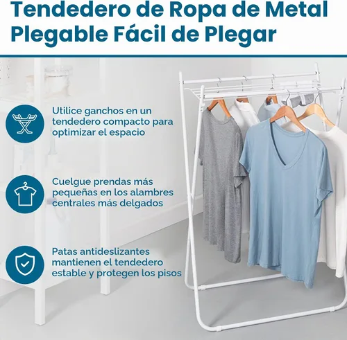 Vista 4 de Honey-Can-Do Estante de secado de ropa plegable fácil de plegar – Estante de lavandería de metal resistente, soporta 40 libras, perchero de ropa que