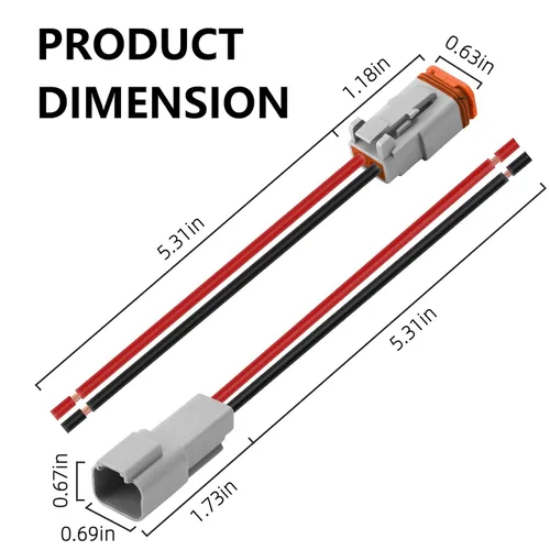 Vista 2 de Conector Deutsch de 14 AWG de 2 pines, conectores impermeables con cable macho y hembra para automóvil, camión, barco, motocicleta, barra de luz LED