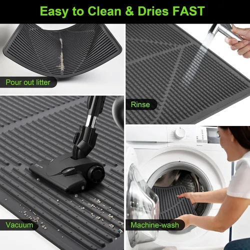 Vista 5 de Mofason - Tapete de goma para caja de arena para gatos, color negro Waterproof 24"x15" kitty litter box mat; litter trapping catcher mat; easy