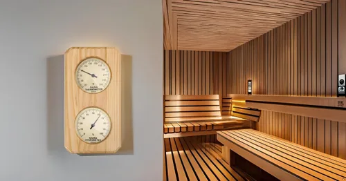 Vista 7 de Termómetro-higrómetro de madera premium de 10 pulgadas para sauna (precisión y diseño mejorados)