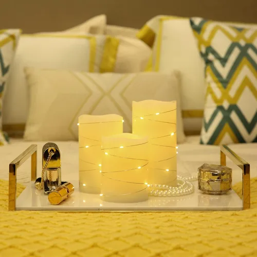 Vista 4 de H-BLOSSOM Velas de cera real sin llamas parpadeantes de marfil con luces de cadena LED incorporadas, velas con baterías con temporizador de ciclo