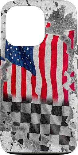 Vista 10 de Funda para iPhone 16 Car Racing Bandera Americana Pit Crew