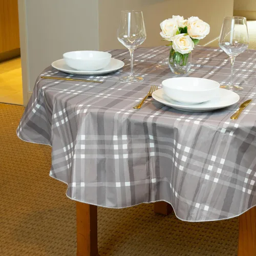 Vista 11 de EVERYDAY LUXURIES Mantel cuadrado impermeable de 52 x 52 pulgadas, resistente a las manchas y a las arrugas. Mantel decorativo de vinilo gris