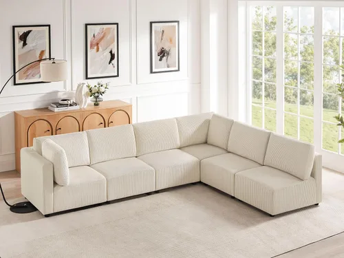 Vista 22 de Sofá biplaza de 66.9 pulgadas, sofá cama modular convertible de 2 plazas de pana, moderno juego de sofá combinado gratuito para sala de estar y Beige