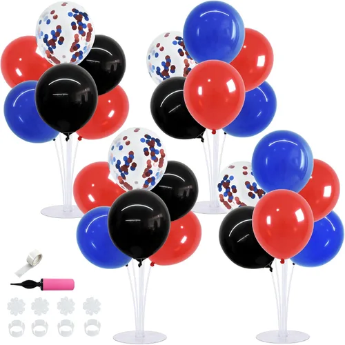 Vista 21 de TONIFUL Juego de 4 centros de mesa de globos de color negro, azul y Negro Azul Plata