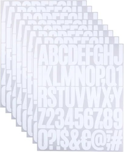 Vista 13 de 8 hojas de calcomanías de números de letras, calcomanías de vinilo del alfabeto de 2 pulgadas, calcomanías autoadhesivas de letras de puntuación