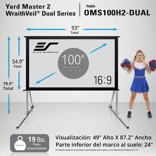 Vista 5 de Pantalla para proyector al aire libre con soporte 16:9, 8K 4K Ultra HD 3D, plegable y rápida YardMaster 2 Dual Proyección delantera y trasera
