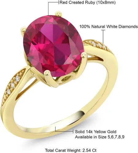 Vista 69 de Gem Stone King Anillo de compromiso de oro amarillo de 14 quilates de 2-3 quilates con piedra preciosa ovalada de 0.394 x 0.315 in y diamantes