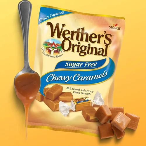 Vista 5 de Needzo Werther's Original - Paquete de caramelos masticables sin azúcar y caramelo de chocolate, bolsa compartible con caramelos envueltos