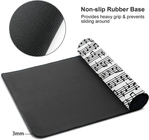 Vista 3 de Alfombrilla de mouse para notas musicales, alfombrilla de mouse de música, rectangular, de goma extendida, alfombrilla de escritorio, alfombrilla
