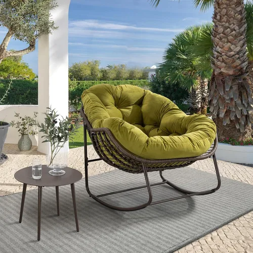 Vista 15 de Juego de 2 mecedoras para exteriores, silla mecedora de huevos de mimbre de gran tamaño, para interiores y exteriores, cómoda silla mecedora con Gris